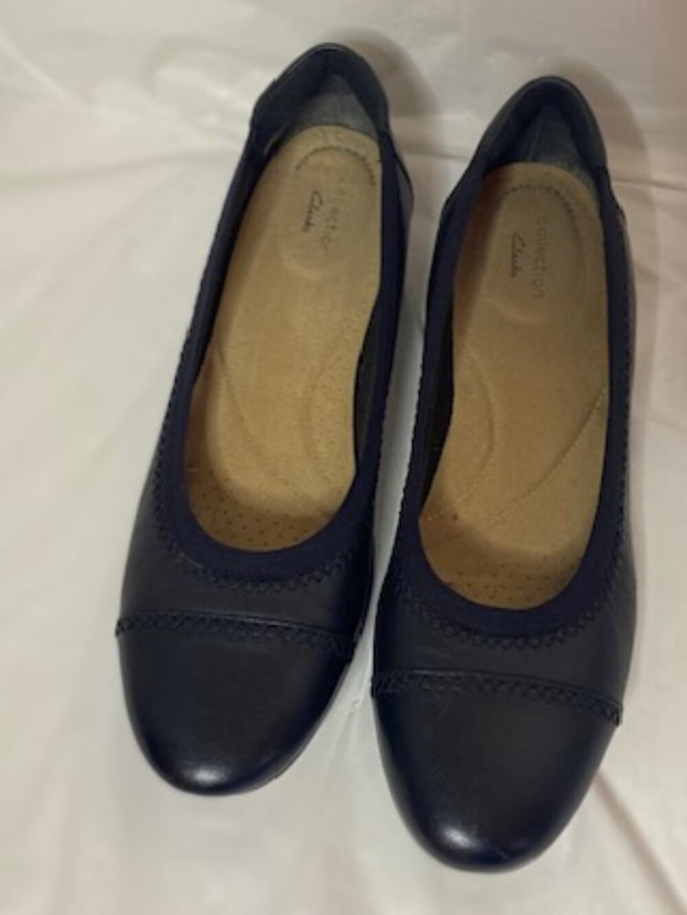 Clarks Collection Sara Bay Black Leather Cap Toe Ballet Flats Women's Size 9